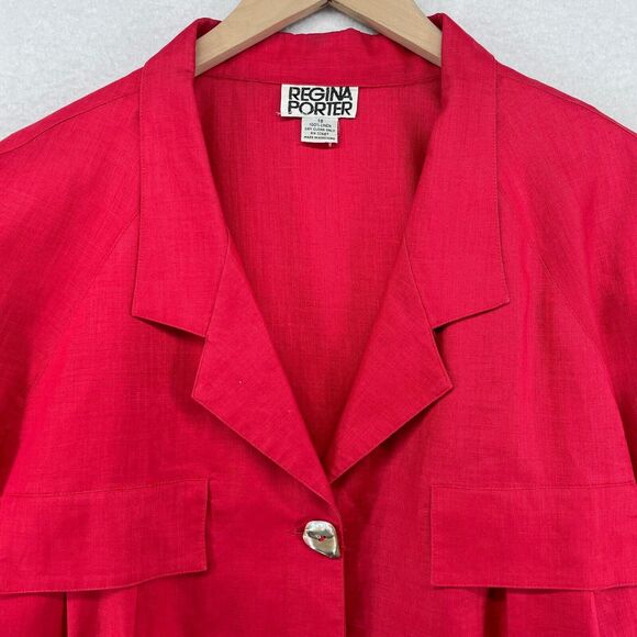 REGINA PORTER Top Women 18 Linen Button Front Collared Short Sleeve Red VTG - Picture 3 of 15